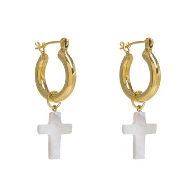 Freya Rose Women's Gold / White Gold Mini Hoops With Detachable Cross Charms