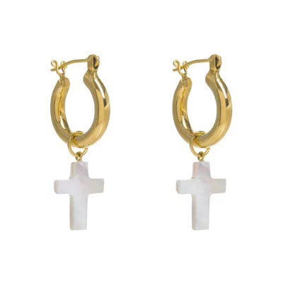 Freya Rose Women's Gold / White Gold Mini Hoops With Detachable Cross Charms In Multi
