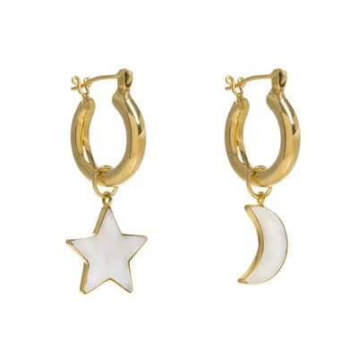 Freya Rose Women's Gold / White Gold Mini Hoops With Star & Moon