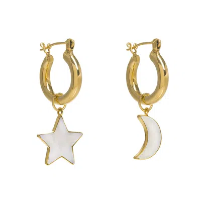Freya Rose Women's Gold / White Gold Mini Hoops With Star & Moon In Multi