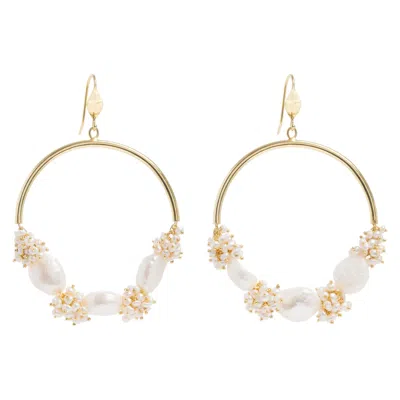 Freya Rose Women's Gold / White Seed & Baroque Pearl Large Hoops In Gray