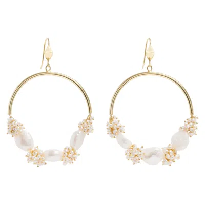 Freya Rose Women's Gold / White Seed & Baroque Pearl Large Hoops