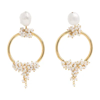 Freya Rose Women's Gold / White Seed & Baroque Pearl Mid Hoops