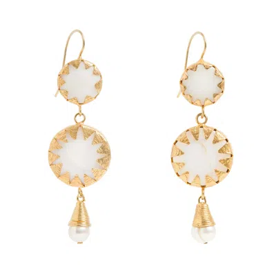 Freya Rose Women's Gold / White Warrioress Medallion Earrings