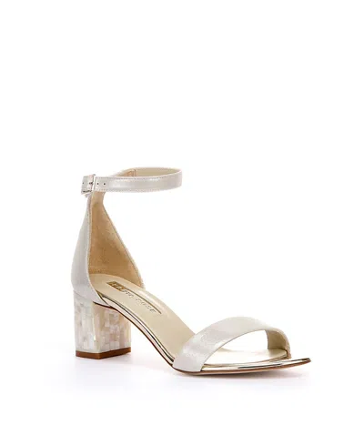 Freya Rose Women's Martene Midi Ankle Strap Pearl Heel Sandal In Gray