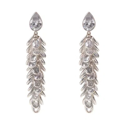 Freya Rose Women's Silver Crystal Long Drops In Gray