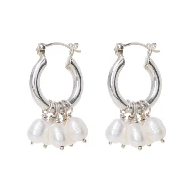 Freya Rose Women's Silver / White Silver Mini Hoops With Detachable Pearls