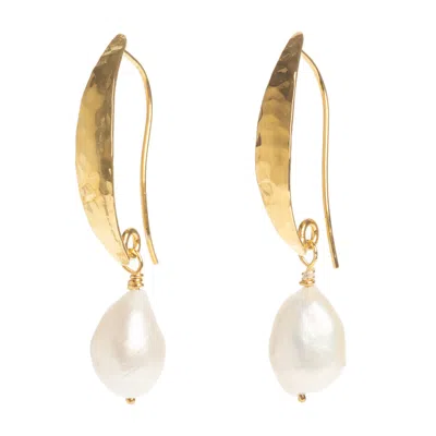 Freya Rose Women's White Hammered Gold Baroque Pearl Earrings