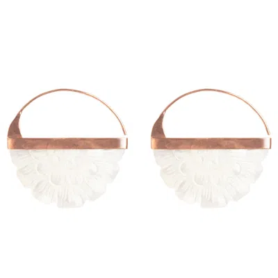 Freya Rose Women's White Hand Carved Mother Of Pearl Rose Hoop Earrings In Gold