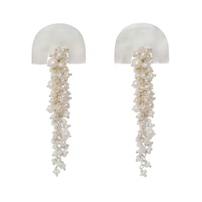 Freya Rose Women's White / Silver Hakuro Silver Mother Of Pearl & Pearl Long Drops In Gray