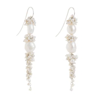 Freya Rose Women's White / Silver Silver Baroque Pearl Long Drops In Multi