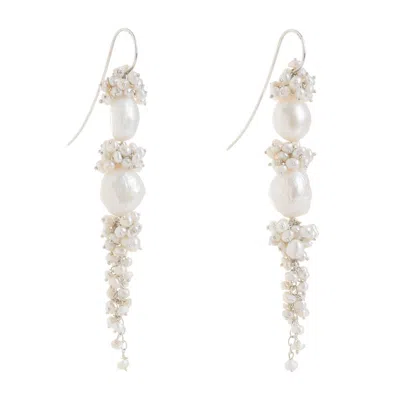 Freya Rose Women's White / Silver Silver Baroque Pearl Long Drops In Metallic