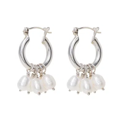Freya Rose Silver Mini Hoops With Detachable Pearls In White/silver