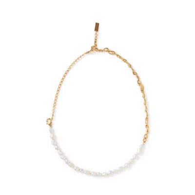 Frida & Florence Women's Versatile Wave Pearl Gold Necklace - Double Bracelet In Gray