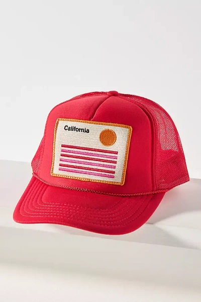 Friday Feelin Cali Stripe Trucker Hat In Red