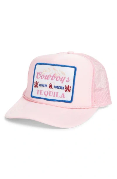 Friday Feelin ' Cowboys & Tequila Patch Trucker Hat In Pink