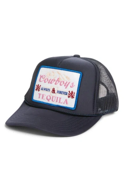 Friday Feelin ' Cowboys & Tequila Patch Trucker Hat In Blue
