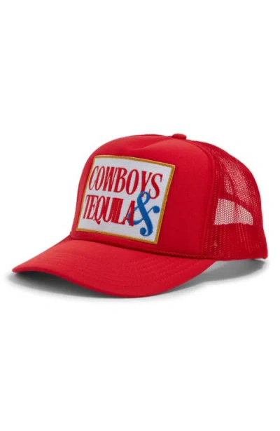 Friday Feelin ' Cowboys & Tequila Patch Trucker Hat In Red