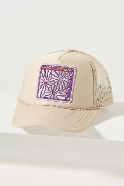 Friday Feelin Good Vibes Social Club Trucker Hat In Beige