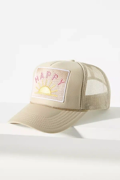 Friday Feelin Happy Sun Trucker Hat In Beige