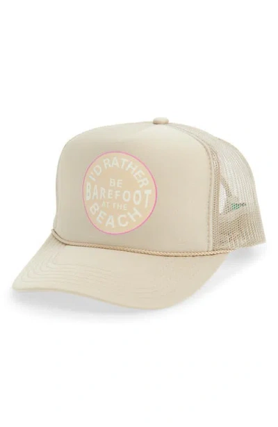 Friday Feelin ' I'd Rather Be Barefoot At The Beach Trucker Hat In Metallic