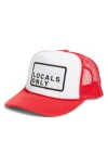 Friday Feelin ' Locals Only Patch Trucker Hat In Red Split
