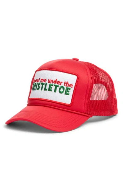 Friday Feelin ' Meet Me Under The Mistletoe Patch Trucker Hat In Red