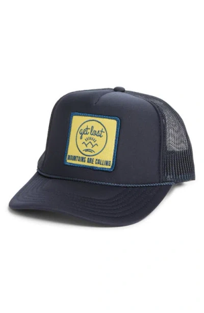 Friday Feelin ' Mountains Are Calling Patch Trucker Hat In Blue