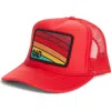 Friday Feelin ' Rad Rainbow Patch Trucker Hat In Red