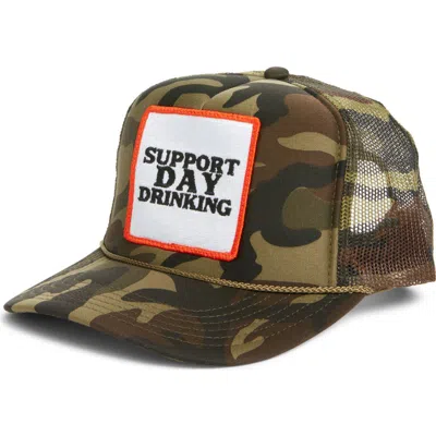Friday Feelin ' Support Day Drinking Patch Trucker Hat In Camo