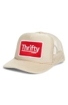 Friday Feelin ' Thrifty Patch Trucker Hat In Tan