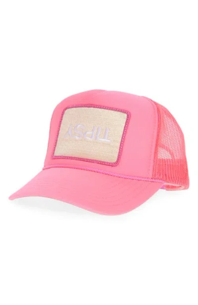 Friday Feelin ' Tipsy Patch Trucker Hat In Pink