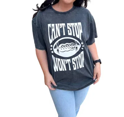 Friday + Saturday Can't Stop Won't Stop Rocker Tee In Washed Black In Blue