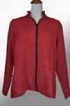 Fridaze Women's Ruched Zip Jacket In Deep Red In Silver