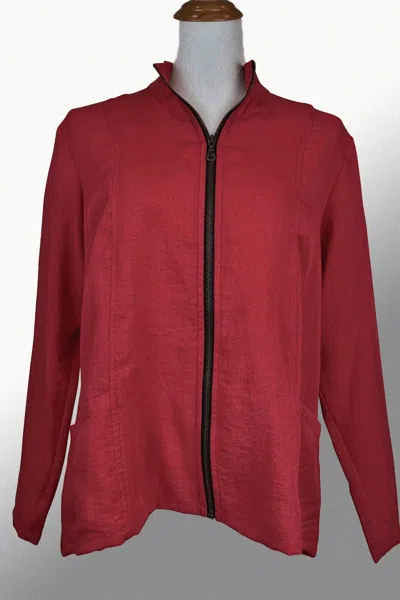 Fridaze Women's Ruched Zip Jacket In Deep Red In Silver