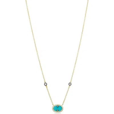 Frieda Rothman Women's Oval Slice Pave Necklace In Turquoise In Gold
