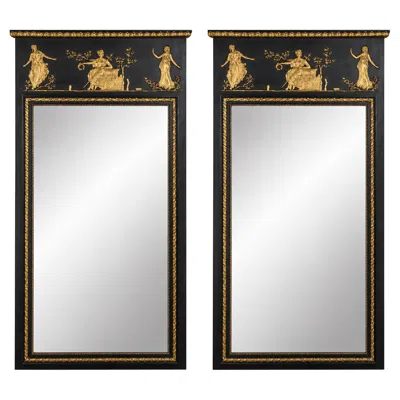 Pre-owned Friedman Brothers 1950s Italian  Neoclassical Black And Gilt Mirrors - Pair