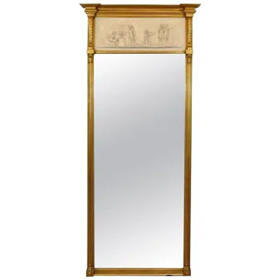 Pre-owned Friedman Brothers Vintage Greek Neoclassical Style  Gold Giltwood Trumeau Mirror In Gray