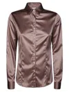 Friedman Satin-finish White Shirt With Classic Collar In Brown