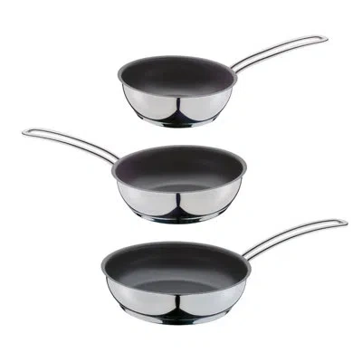 Frieling Capri Stainless Steel Non Stick 3 Piece Frying Pan Set In Silver