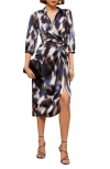 Friends Like These Abstract Print Satin Wrap Midi Dress In Blue