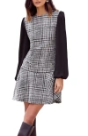Friends Like These Check Long Sleeve Bouclé Minidress In Gray