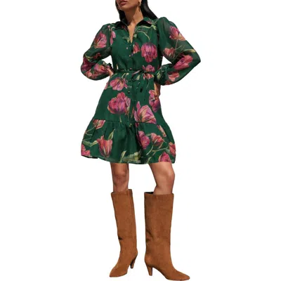 Friends Like These Floral Print Long Sleeve Shirtdress In Green
