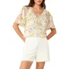 Friends Like These Floral Ruffle Chiffon Top In Beige