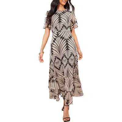 Friends Like These Leaf Print Chiffon Maxi Dress In Black/ivory