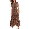 Friends Like These Leopard Layered Ruffle Chiffon Maxi Dress In Brown