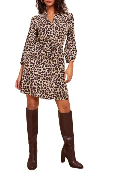 Friends Like These Leopard Print Tie Waist Long Sleeve Shirtdress In Brown