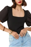 Friends Like These Mixed Media Puff Sleeve Top In Red