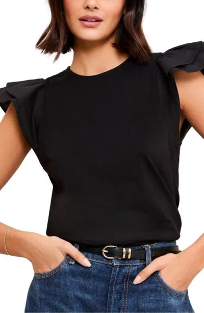 Friends Like These Mixed Media Ruffle Sleeve Cotton Top