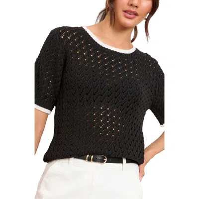 Friends Like These Open Stitch Cotton Blend Sweater In Black